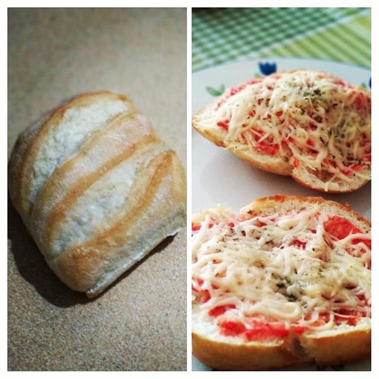 Minipizza con miniartesana de tomate y queso fundido