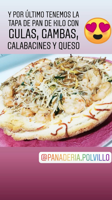 Pan de Kilo relleno gulas, gambas, calabacines y queso